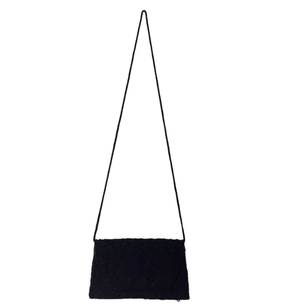 Vintage Hand Beaded Black Clutch Crossbody Handbag